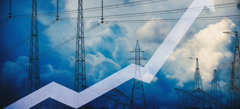 Graph representing rising costs against backdrop of electric tower